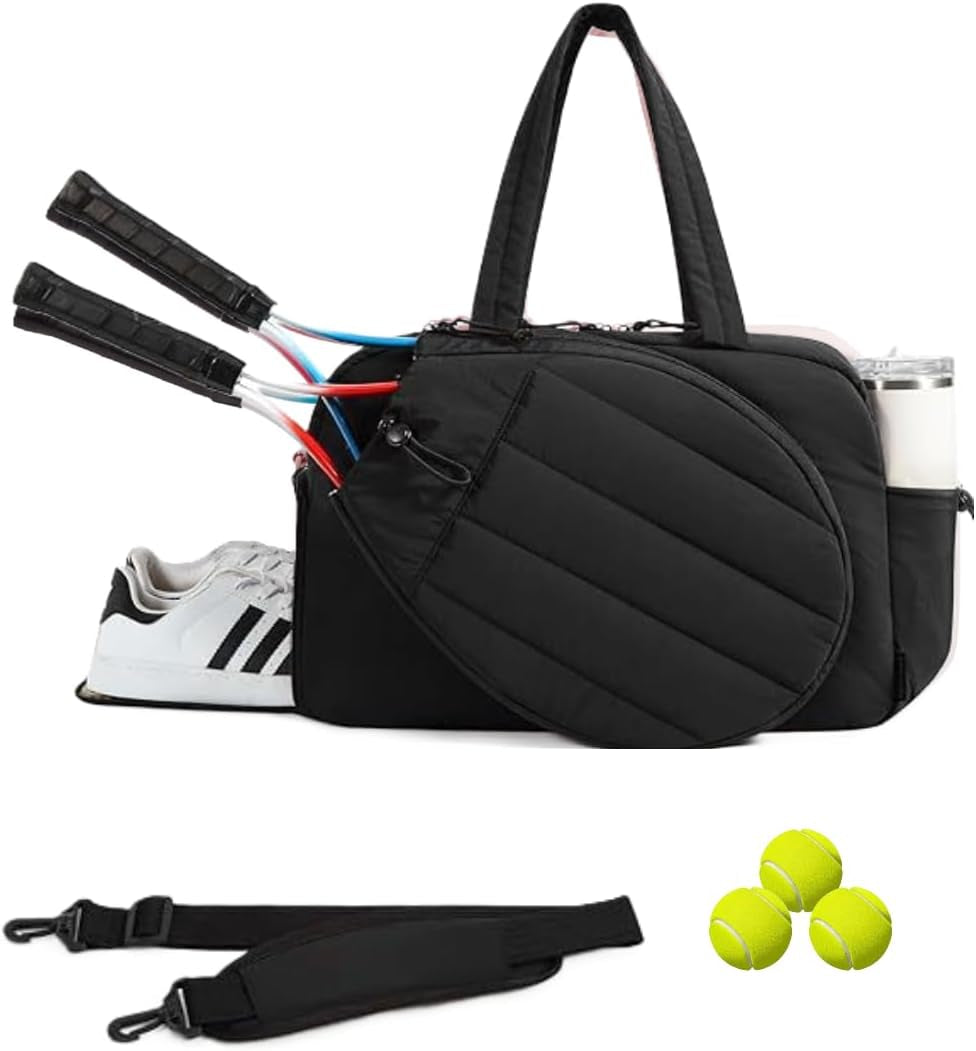 Quilted Pickleball and Tennis Racket Bag for Men and Women - Dual Racket Capacity with Shoe Compartment, Ideal for Gym, Court, and Travel