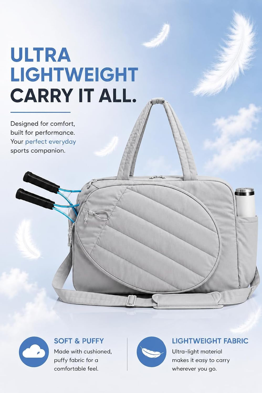 Quilted Pickleball and Tennis Racket Bag for Men and Women - Dual Racket Capacity with Shoe Compartment, Ideal for Gym, Court, and Travel