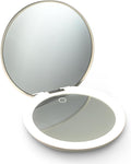 LED Compact Mirror with Light — 1X & 10X Magnification, 30-Day Battery, USB-C Rechargeable, 5-Inch Foldable Travel Makeup Mirror (White)