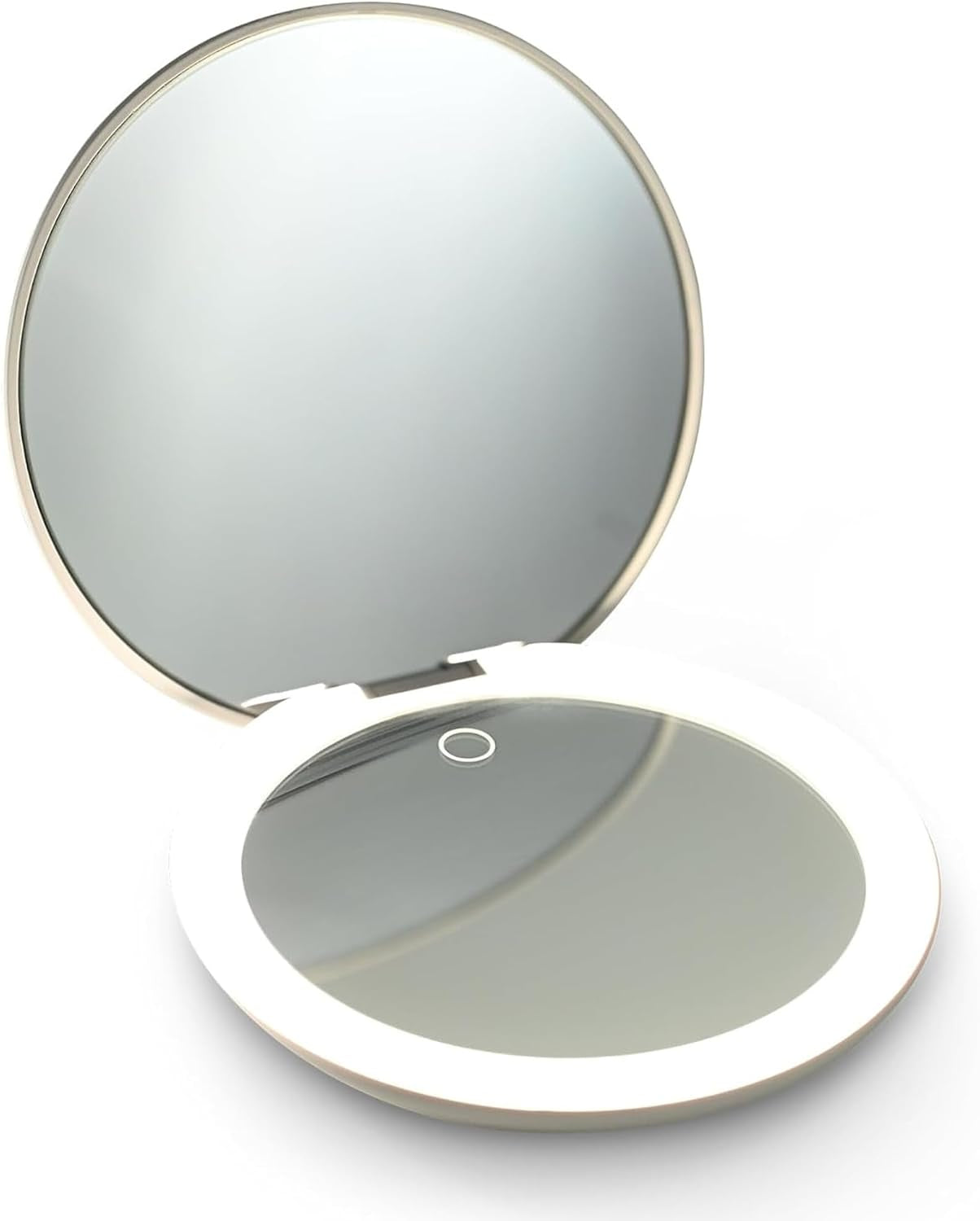 LED Compact Mirror with Light — 1X & 10X Magnification, 30-Day Battery, USB-C Rechargeable, 5-Inch Foldable Travel Makeup Mirror (White)