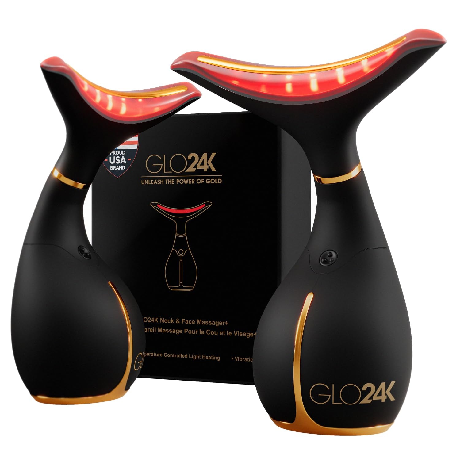 GLO24K LED Facial Massager for Face & Neck – Beauty Wand with LED Light, Vibration & Warm Massage – Cosmetic Skincare Tool
