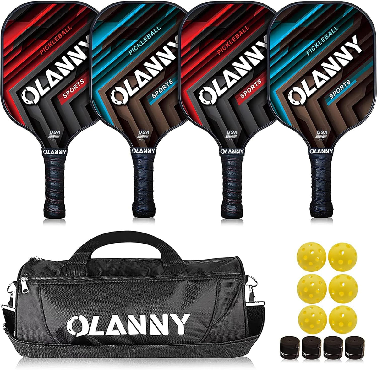 Premium Graphite Pickleball Paddle Set - Includes Fiber Face Rackets, Polymer Honeycomb Core, Pickleball Balls, Replacement Soft Grip, and Carrying Bag