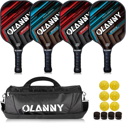 Premium Graphite Pickleball Paddle Set - Includes Fiber Face Rackets, Polymer Honeycomb Core, Pickleball Balls, Replacement Soft Grip, and Carrying Bag
