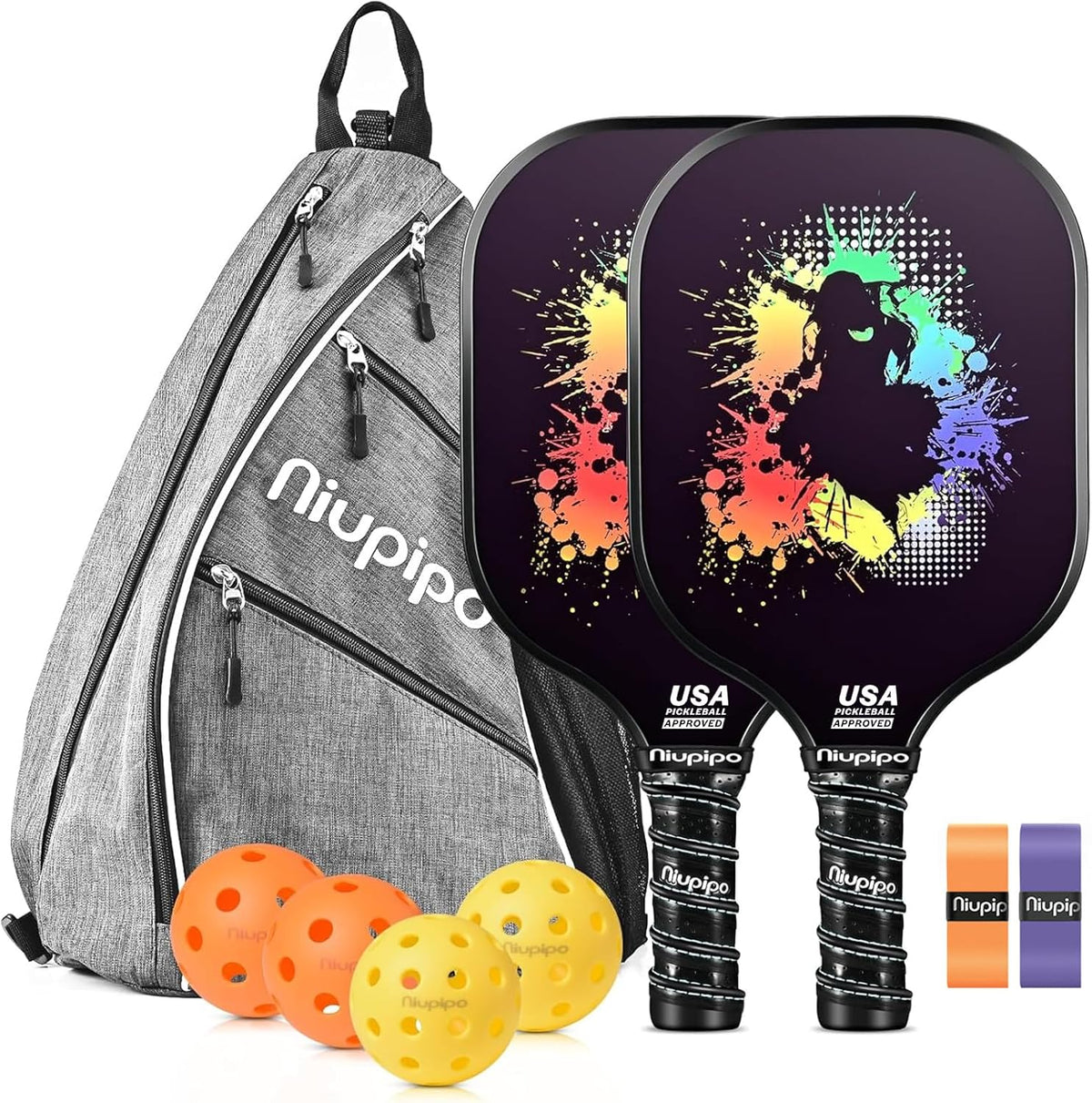 USAPA Approved Pickleball Paddle Set - Carbon Fiber & Fiberglass Hybrid with Polypropylene Honeycomb Core, Cushioned Grip, Includes Bag/Cover, Available in Sets of 1, 2, or 4 for Men and Women