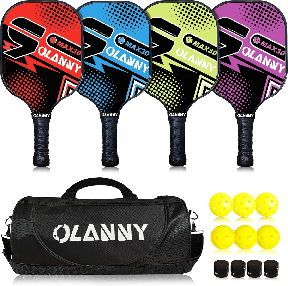 Premium Graphite Pickleball Paddle Set - Includes Fiber Face Rackets, Polymer Honeycomb Core, Pickleball Balls, Replacement Soft Grip, and Carrying Bag
