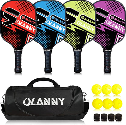 Premium Graphite Pickleball Paddle Set - Includes Fiber Face Rackets, Polymer Honeycomb Core, Pickleball Balls, Replacement Soft Grip, and Carrying Bag