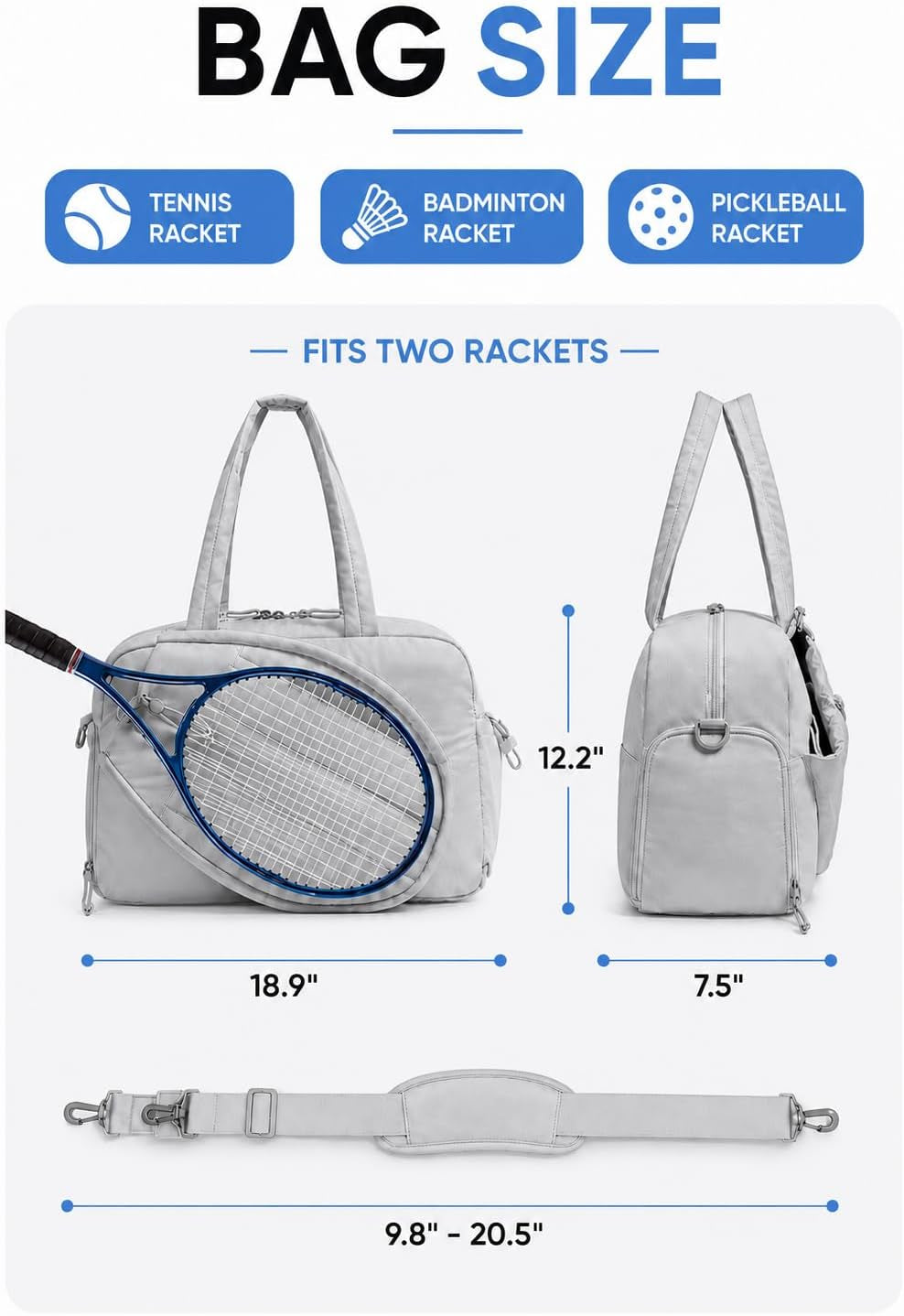 Quilted Pickleball and Tennis Racket Bag for Men and Women - Dual Racket Capacity with Shoe Compartment, Ideal for Gym, Court, and Travel