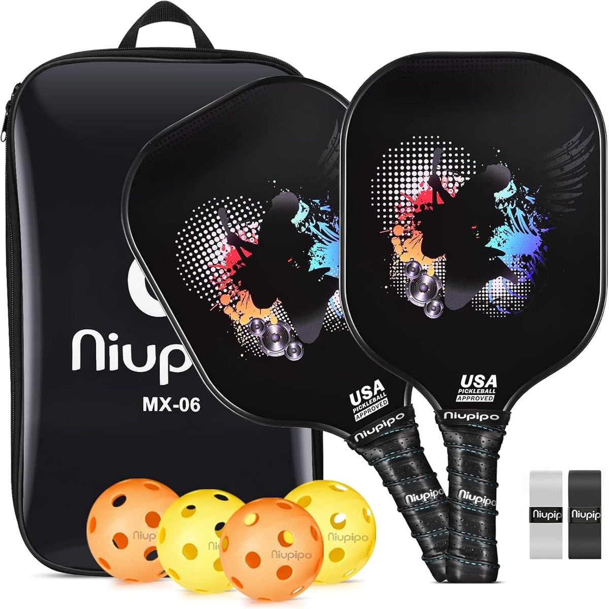 USAPA Approved Pickleball Paddle Set - Carbon Fiber & Fiberglass Hybrid with Polypropylene Honeycomb Core, Cushioned Grip, Includes Bag/Cover, Available in Sets of 1, 2, or 4 for Men and Women