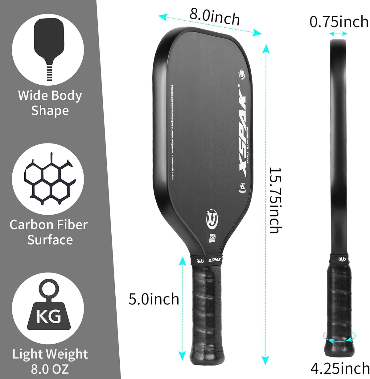 XSPAK PRO Series T700SC Tournament Carbon Fiber Pickleball Paddle, USAPA Certified with Honeycomb Core and Comfort Cushion Grip, Enhanced Power and Expanded Sweet Spot