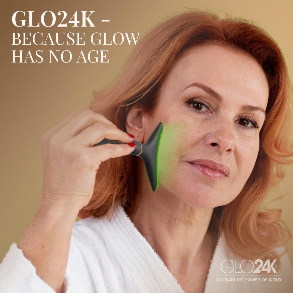 GLO24K LED Facial Massager for Face & Neck – Beauty Wand with LED Light, Vibration & Warm Massage – Cosmetic Skincare Tool