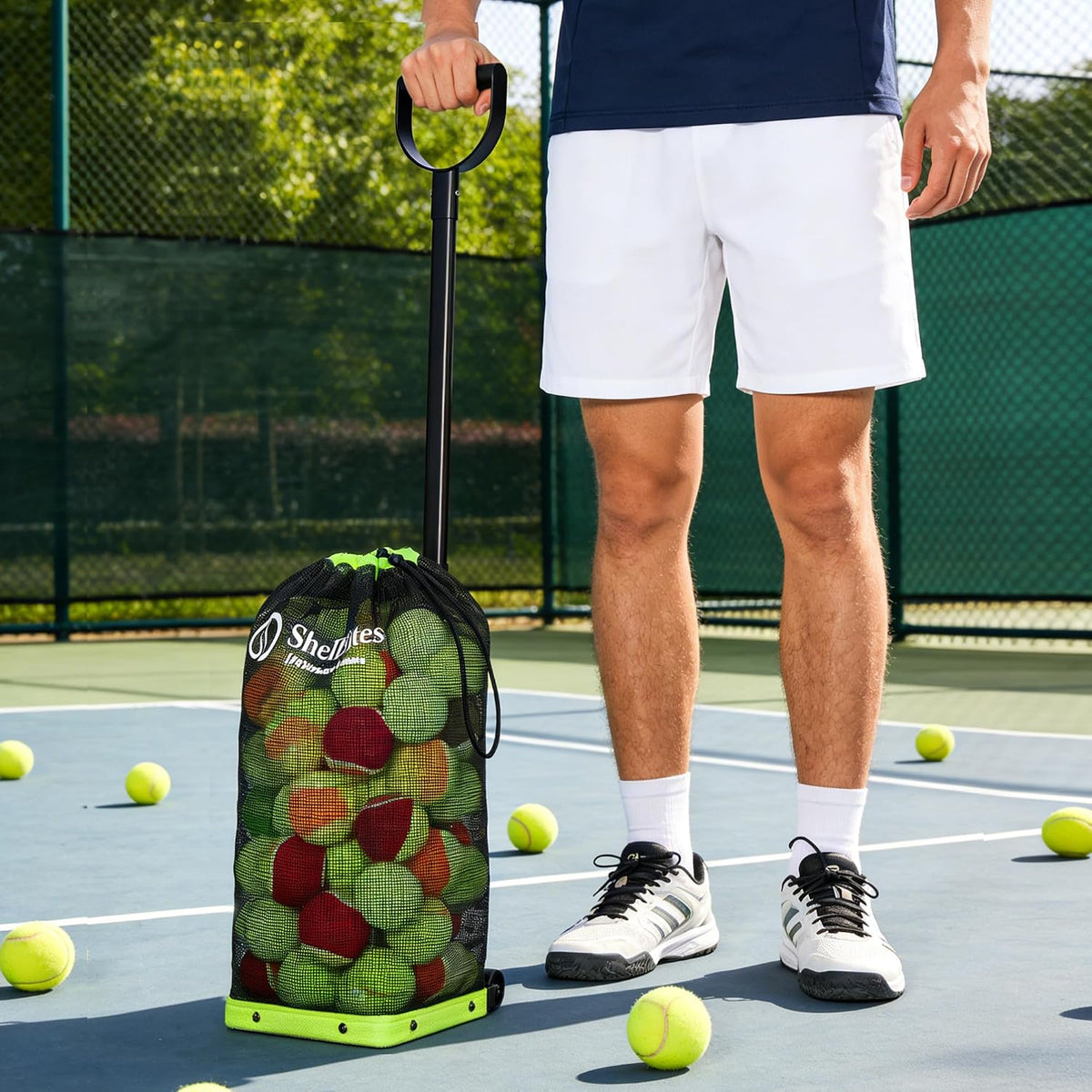 Portable Tennis Ball Hopper and Pickleball Basket with Foldable Design and Storage Bag for Multi-Sport Training and Practice