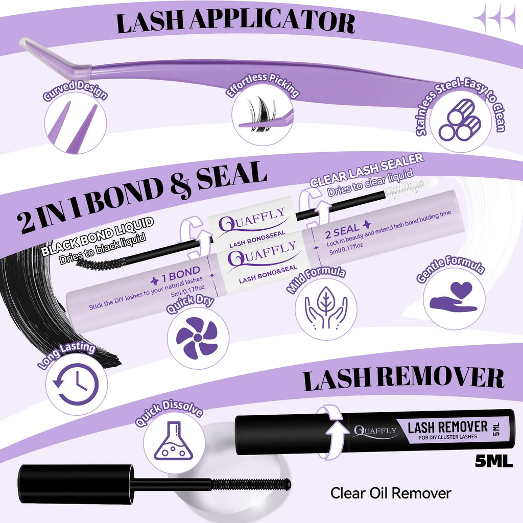 Fairy Lash Clusters Kit Eyelash Extensions Set, Manga Lash Clusters with Bond, Eyelash Fixer, Glue Remover, Tweezers and Eyelash Brush, DIY Spider Individual Lash Clusters for Wispy Volume#Global PICKS