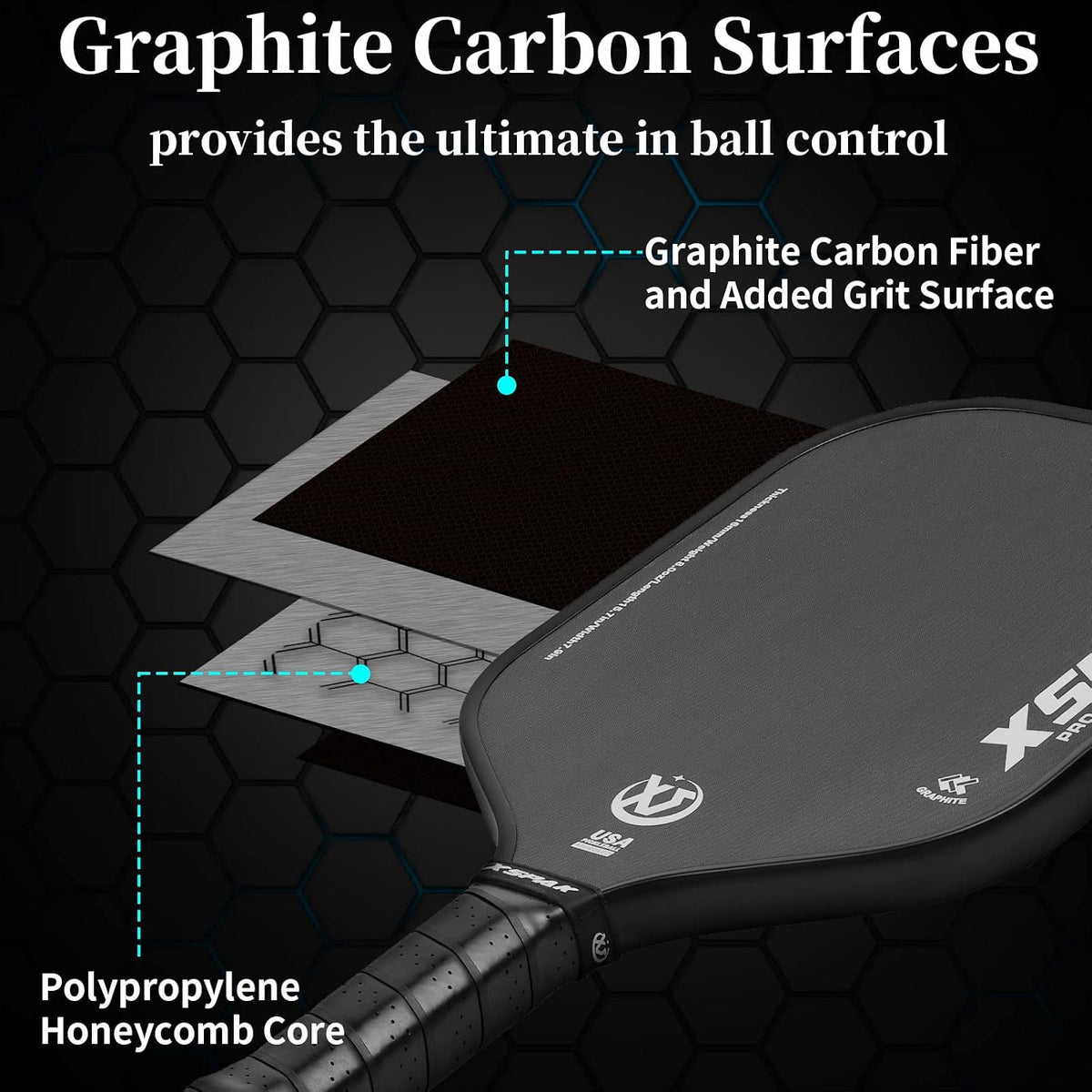 XSPAK PRO Series T700SC Tournament Carbon Fiber Pickleball Paddle, USAPA Certified with Honeycomb Core and Comfort Cushion Grip, Enhanced Power and Expanded Sweet Spot