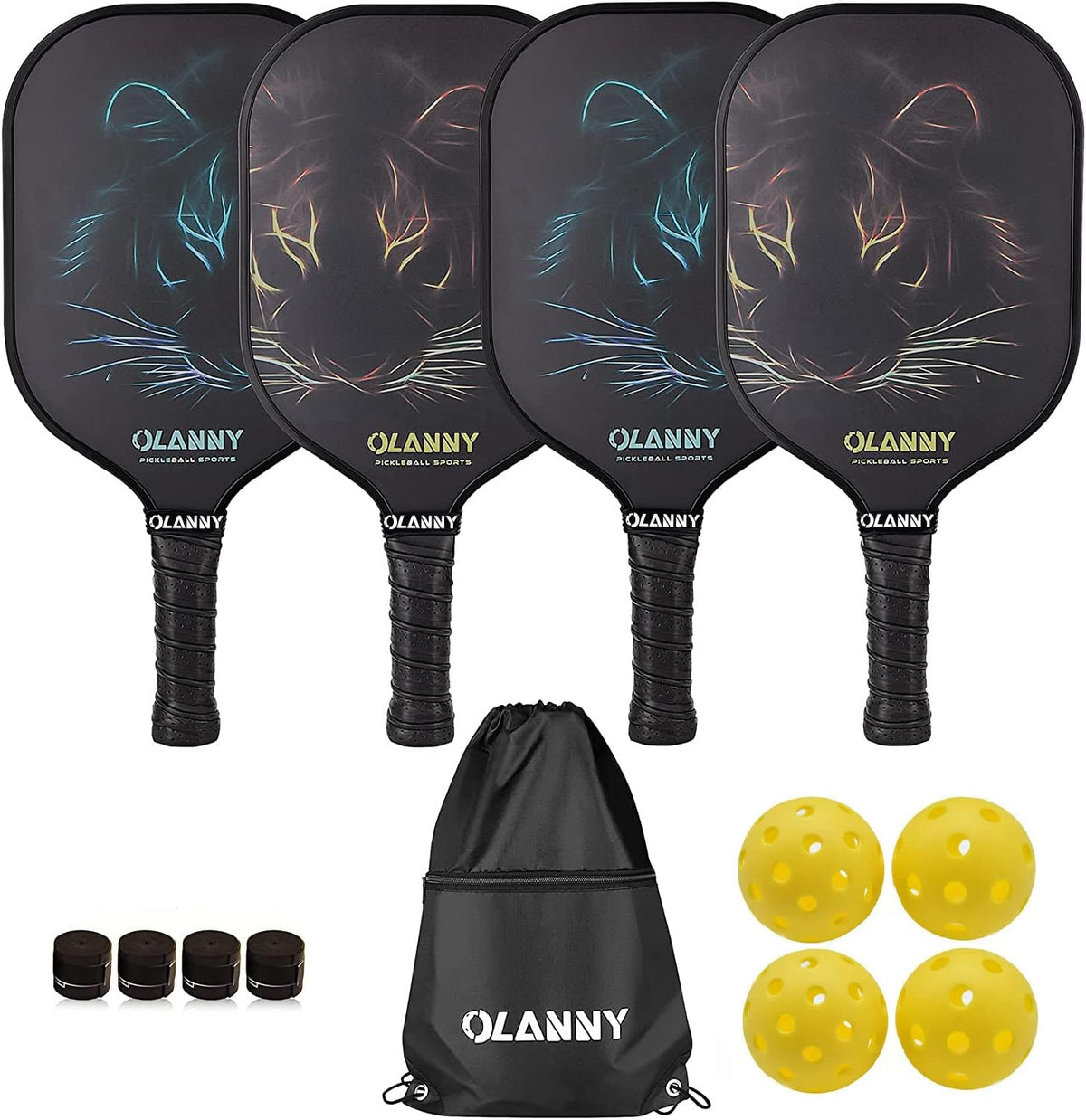 Premium Graphite Pickleball Paddle Set - Includes Fiber Face Rackets, Polymer Honeycomb Core, Pickleball Balls, Replacement Soft Grip, and Carrying Bag
