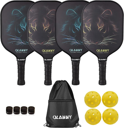 Premium Graphite Pickleball Paddle Set - Includes Fiber Face Rackets, Polymer Honeycomb Core, Pickleball Balls, Replacement Soft Grip, and Carrying Bag