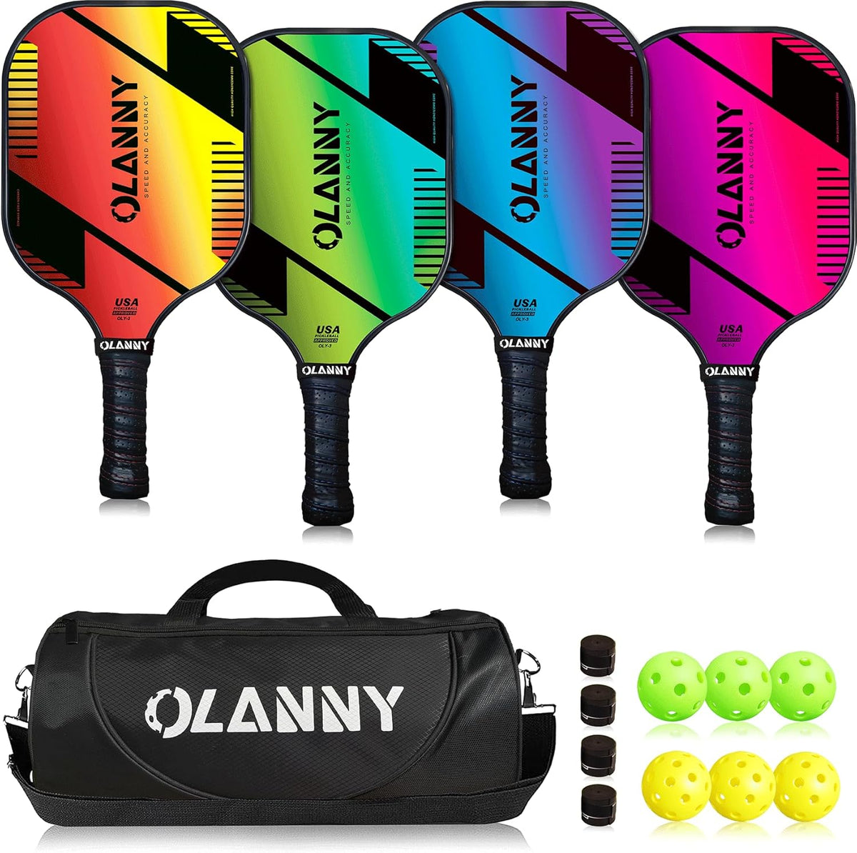 Premium Graphite Pickleball Paddle Set - Includes Fiber Face Rackets, Polymer Honeycomb Core, Pickleball Balls, Replacement Soft Grip, and Carrying Bag