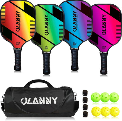 Premium Graphite Pickleball Paddle Set - Includes Fiber Face Rackets, Polymer Honeycomb Core, Pickleball Balls, Replacement Soft Grip, and Carrying Bag