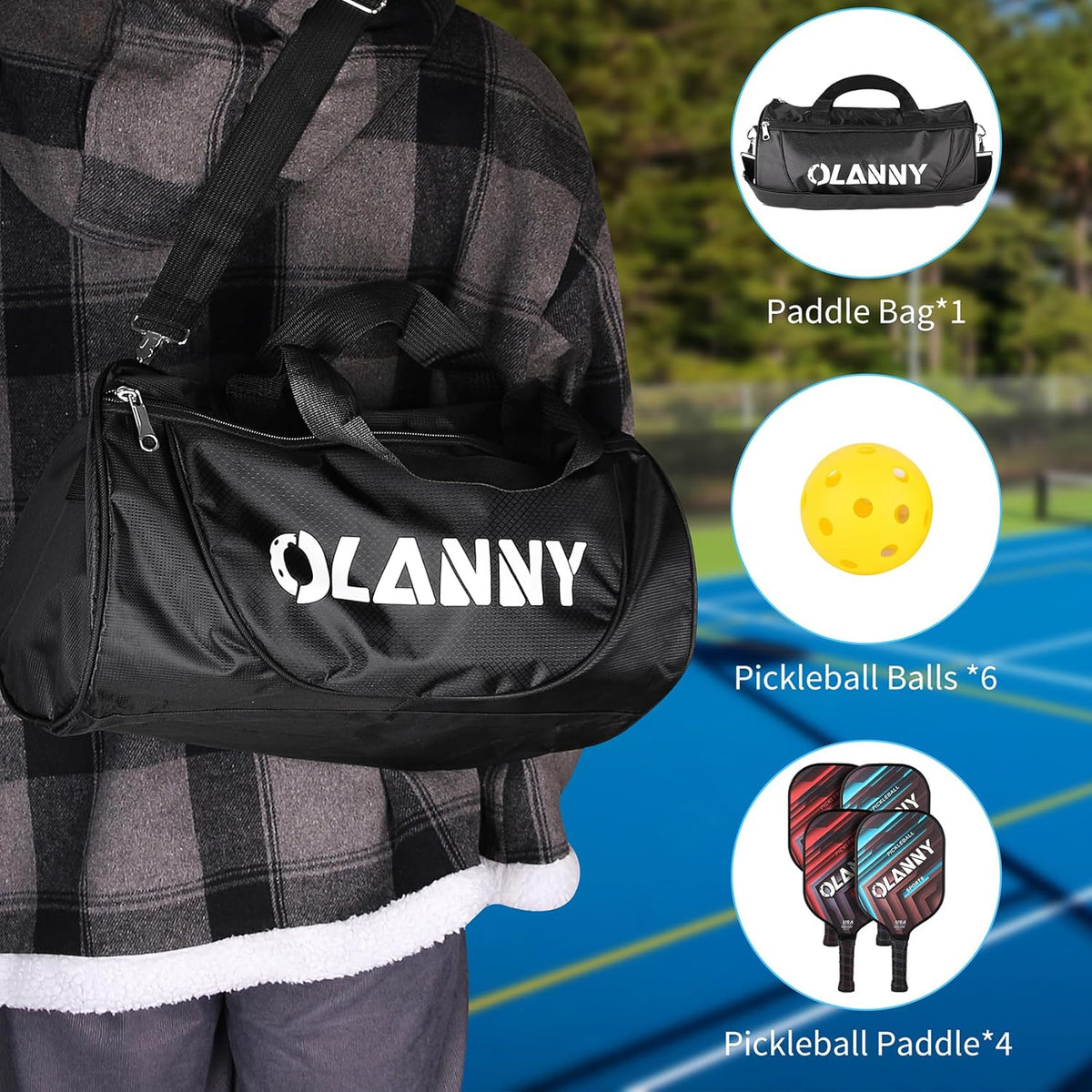 Premium Graphite Pickleball Paddle Set - Includes Fiber Face Rackets, Polymer Honeycomb Core, Pickleball Balls, Replacement Soft Grip, and Carrying Bag