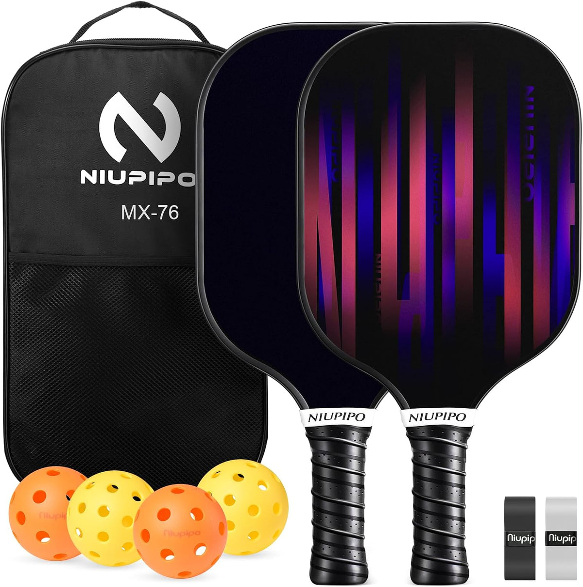 USAPA Approved Pickleball Paddle Set - Carbon Fiber & Fiberglass Hybrid with Polypropylene Honeycomb Core, Cushioned Grip, Includes Bag/Cover, Available in Sets of 1, 2, or 4 for Men and Women