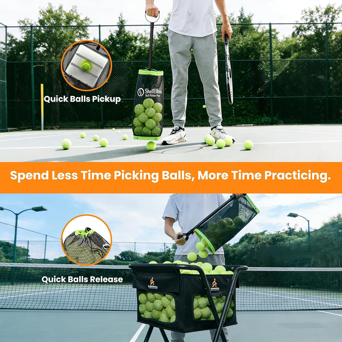 Portable Tennis Ball Hopper and Pickleball Basket with Foldable Design and Storage Bag for Multi-Sport Training and Practice