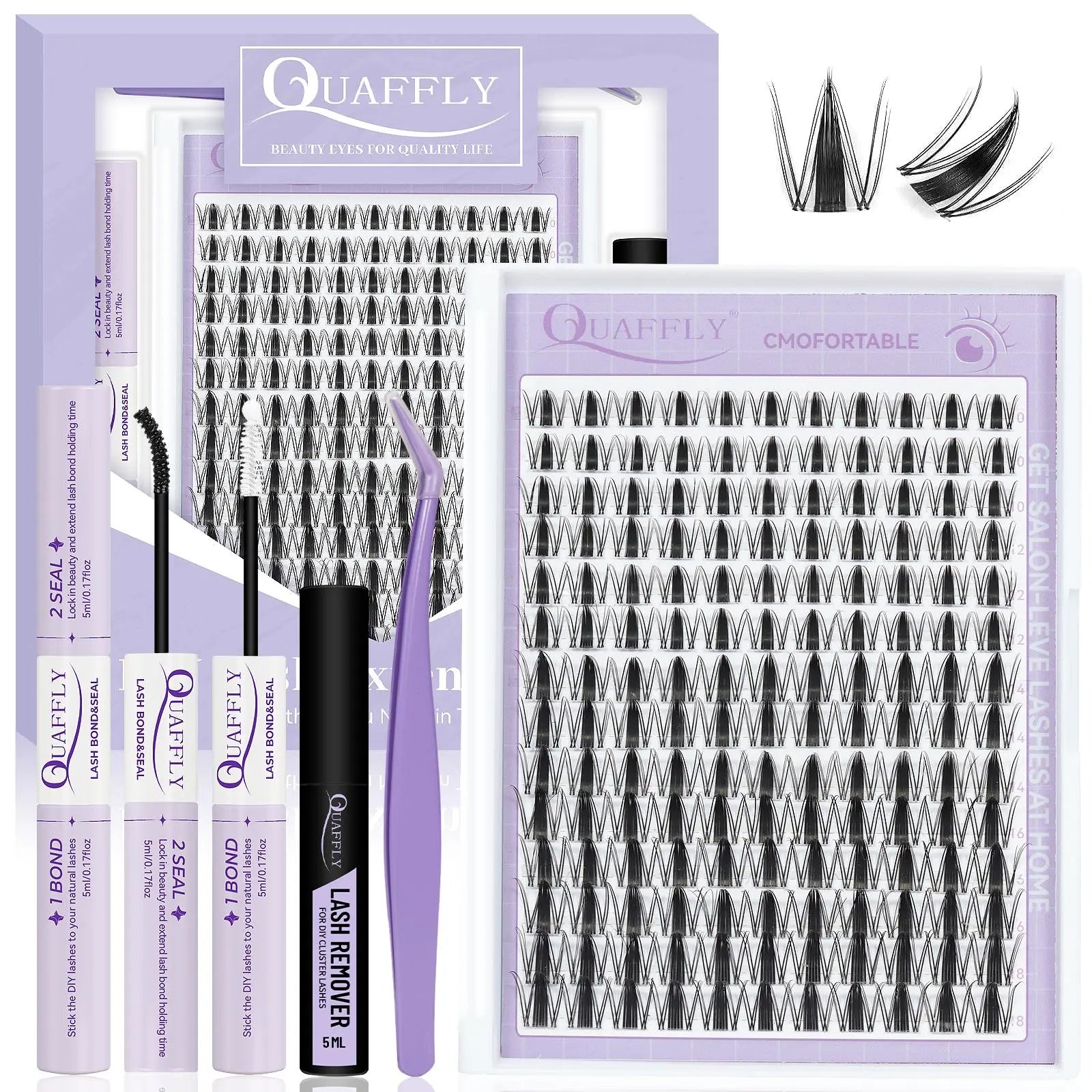 Fairy Lash Clusters Kit Eyelash Extensions Set, Manga Lash Clusters with Bond, Eyelash Fixer, Glue Remover, Tweezers and Eyelash Brush, DIY Spider Individual Lash Clusters for Wispy Volume#Global PICKS