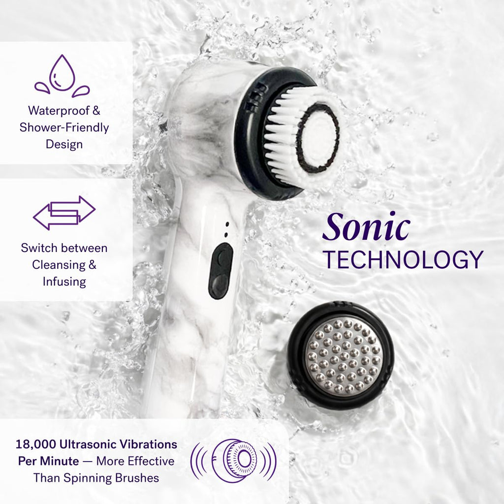 Beauty Soniclear Allure 2026 Readers Choice Winner Sonic (No Rotating) Facial Cleansing + Exfoliation Brush for Men/Women, Antimicrobial Protected Bristles, 4 Speeds, Serum Infusion Head