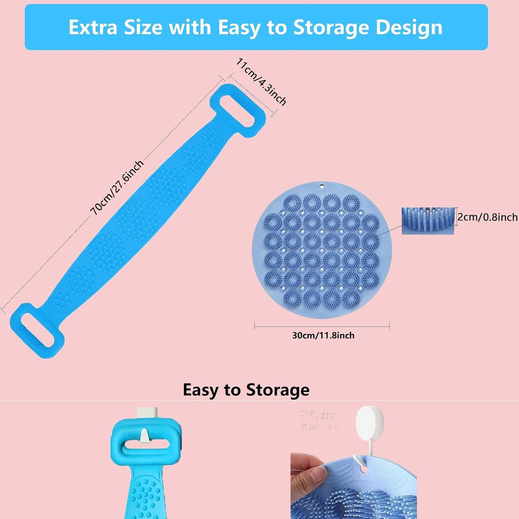 Foot Scrubber&Back Scrubber for Shower Set.Detachable Exfoliating Back Scrubber with Handle+Suction Cup Anti-Slip Foot Scrub Mat Wall Mount for Hygienic Storage&Deep-Cleaning for Men&Women(Pink)