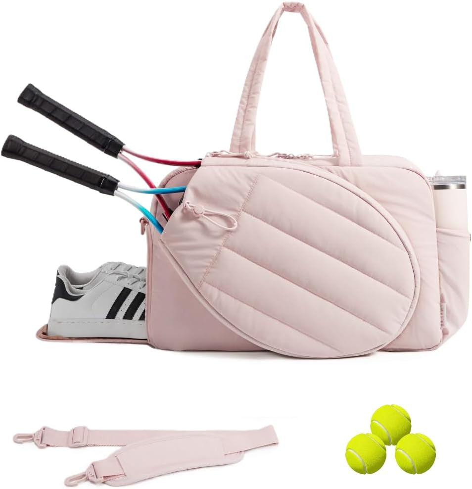 Quilted Pickleball and Tennis Racket Bag for Men and Women - Dual Racket Capacity with Shoe Compartment, Ideal for Gym, Court, and Travel