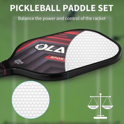 Premium Graphite Pickleball Paddle Set - Includes Fiber Face Rackets, Polymer Honeycomb Core, Pickleball Balls, Replacement Soft Grip, and Carrying Bag