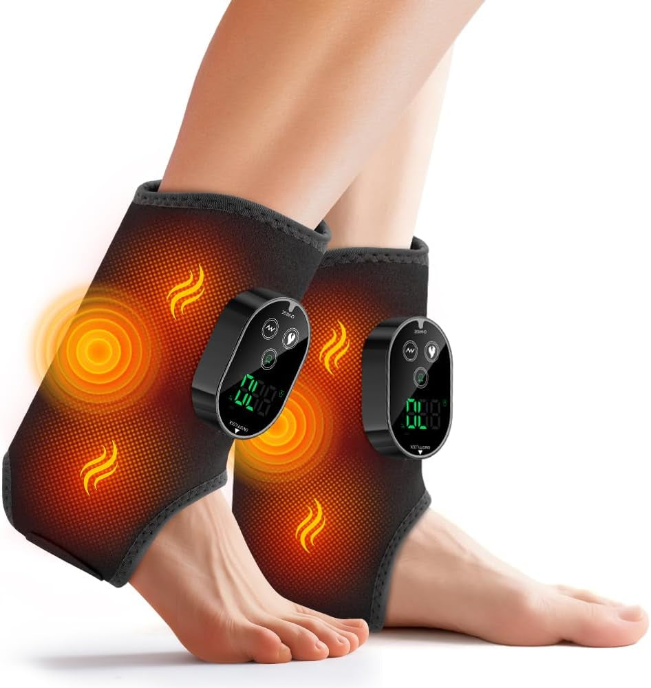2-Pack Foot Renew Foot Massager, Cordless Ankle Heating Pad with Massager, Foot and Ankle Massager with Heat, 6 Heat Levels & 3 Massage Modes with Timer (Grey)