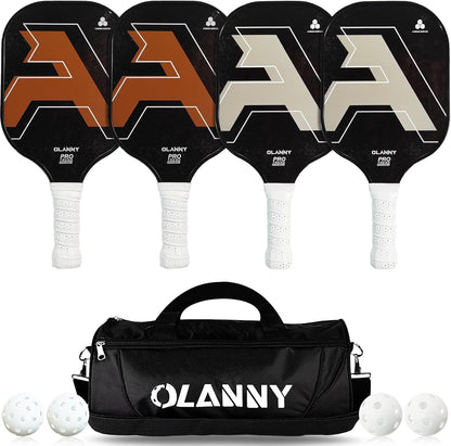 Premium Graphite Pickleball Paddle Set - Includes Fiber Face Rackets, Polymer Honeycomb Core, Pickleball Balls, Replacement Soft Grip, and Carrying Bag