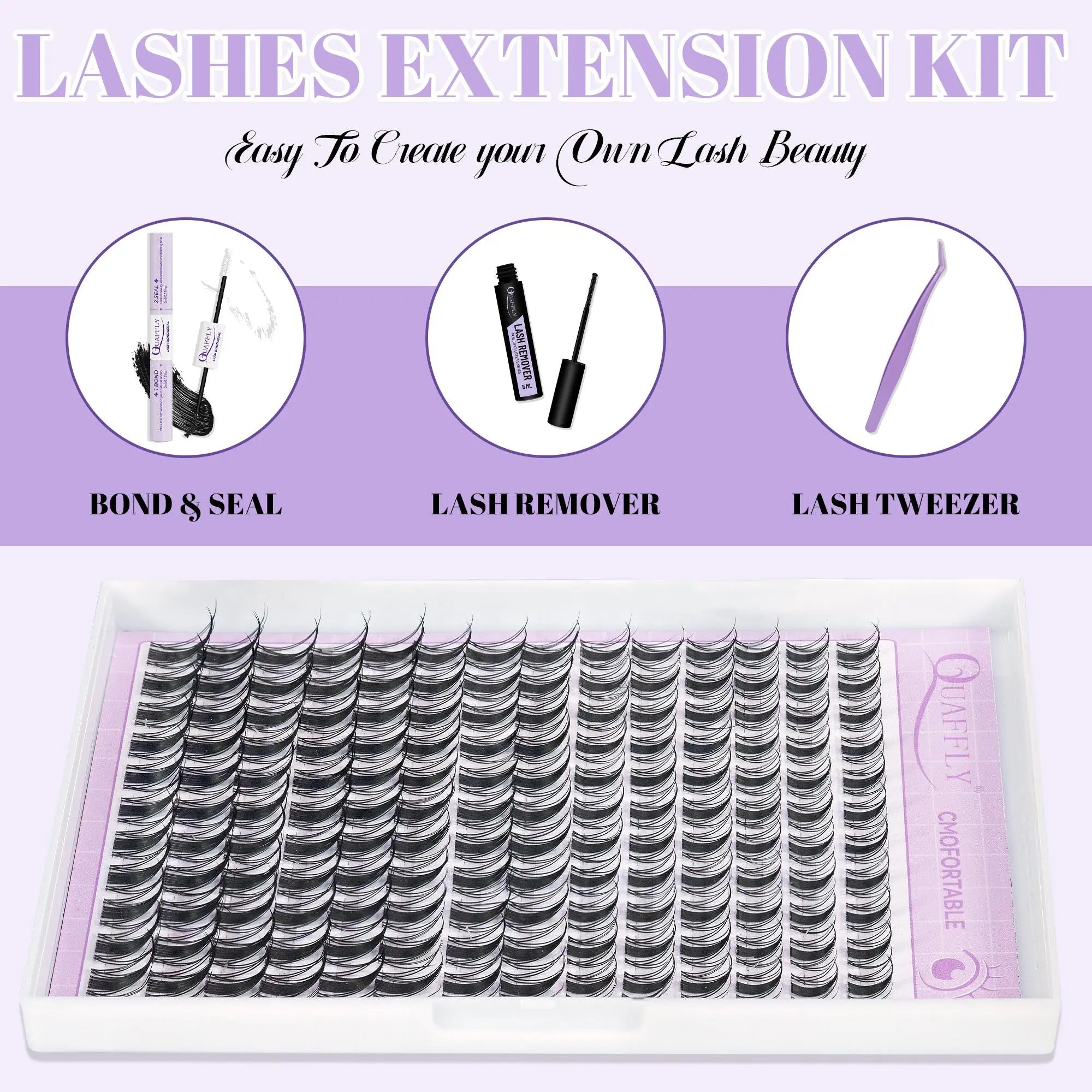 Fairy Lash Clusters Kit Eyelash Extensions Set, Manga Lash Clusters with Bond, Eyelash Fixer, Glue Remover, Tweezers and Eyelash Brush, DIY Spider Individual Lash Clusters for Wispy Volume#Global PICKS