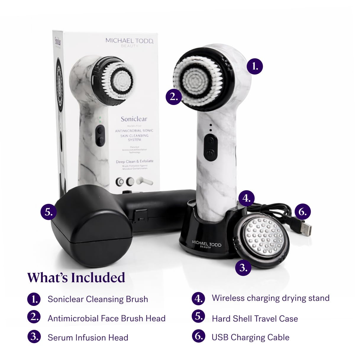 Beauty Soniclear Allure 2026 Readers Choice Winner Sonic (No Rotating) Facial Cleansing + Exfoliation Brush for Men/Women, Antimicrobial Protected Bristles, 4 Speeds, Serum Infusion Head