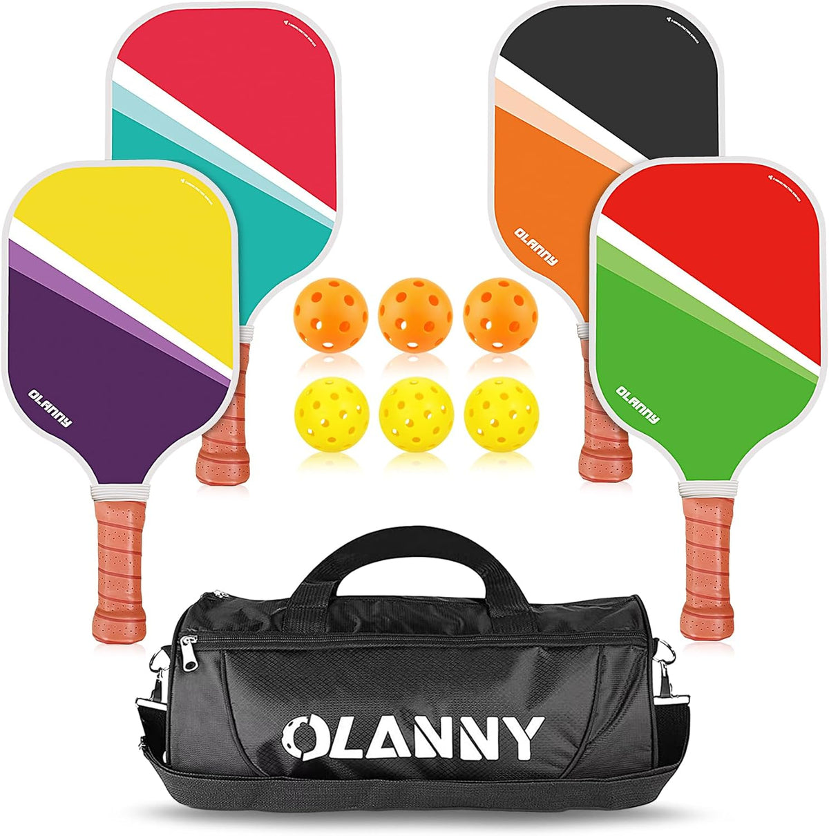 Premium Graphite Pickleball Paddle Set - Includes Fiber Face Rackets, Polymer Honeycomb Core, Pickleball Balls, Replacement Soft Grip, and Carrying Bag