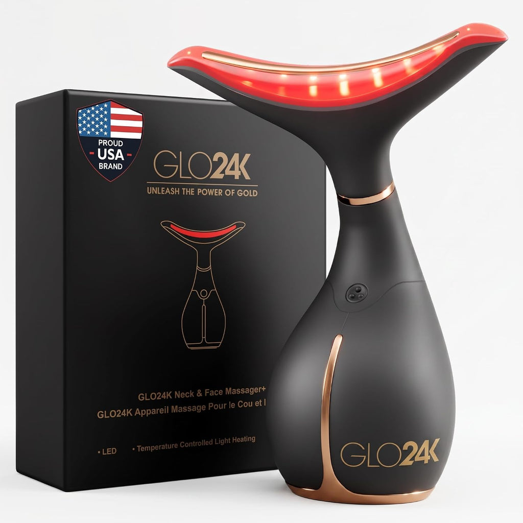 GLO24K LED Facial Massager for Face & Neck – Beauty Wand with LED Light, Vibration & Warm Massage – Cosmetic Skincare Tool
