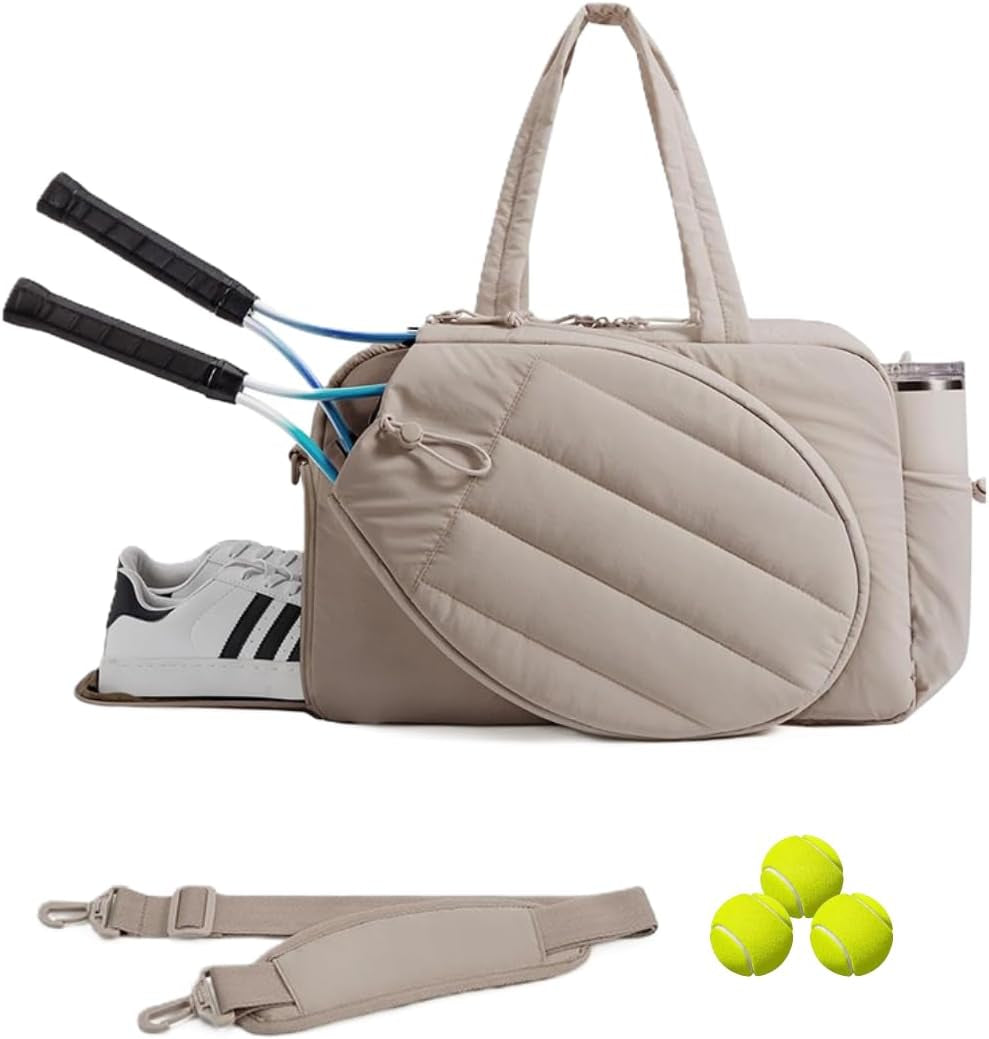 Quilted Pickleball and Tennis Racket Bag for Men and Women - Dual Racket Capacity with Shoe Compartment, Ideal for Gym, Court, and Travel