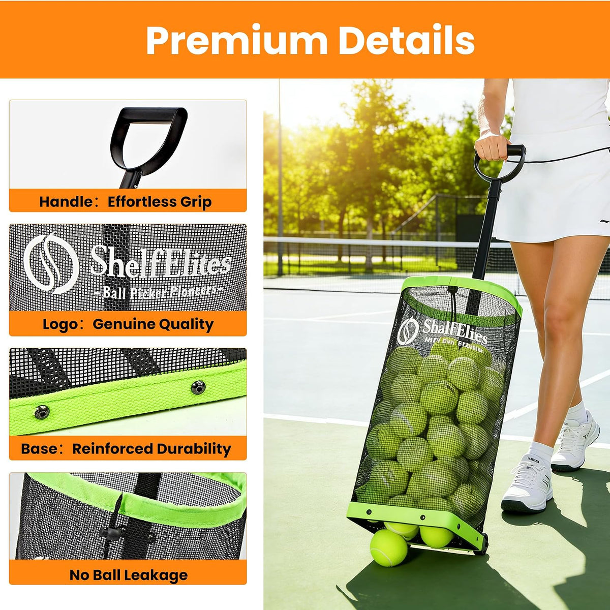 Portable Tennis Ball Hopper and Pickleball Basket with Foldable Design and Storage Bag for Multi-Sport Training and Practice