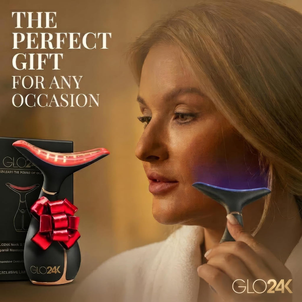 GLO24K LED Facial Massager for Face & Neck – Beauty Wand with LED Light, Vibration & Warm Massage – Cosmetic Skincare Tool