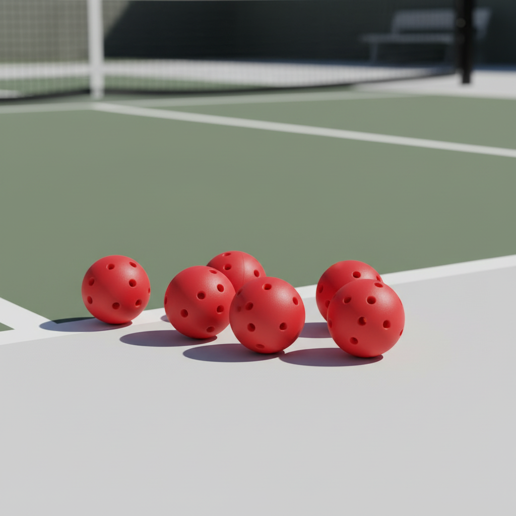 JAEKERN outdoor pickleballs beside a paddle on a modern pickleball court