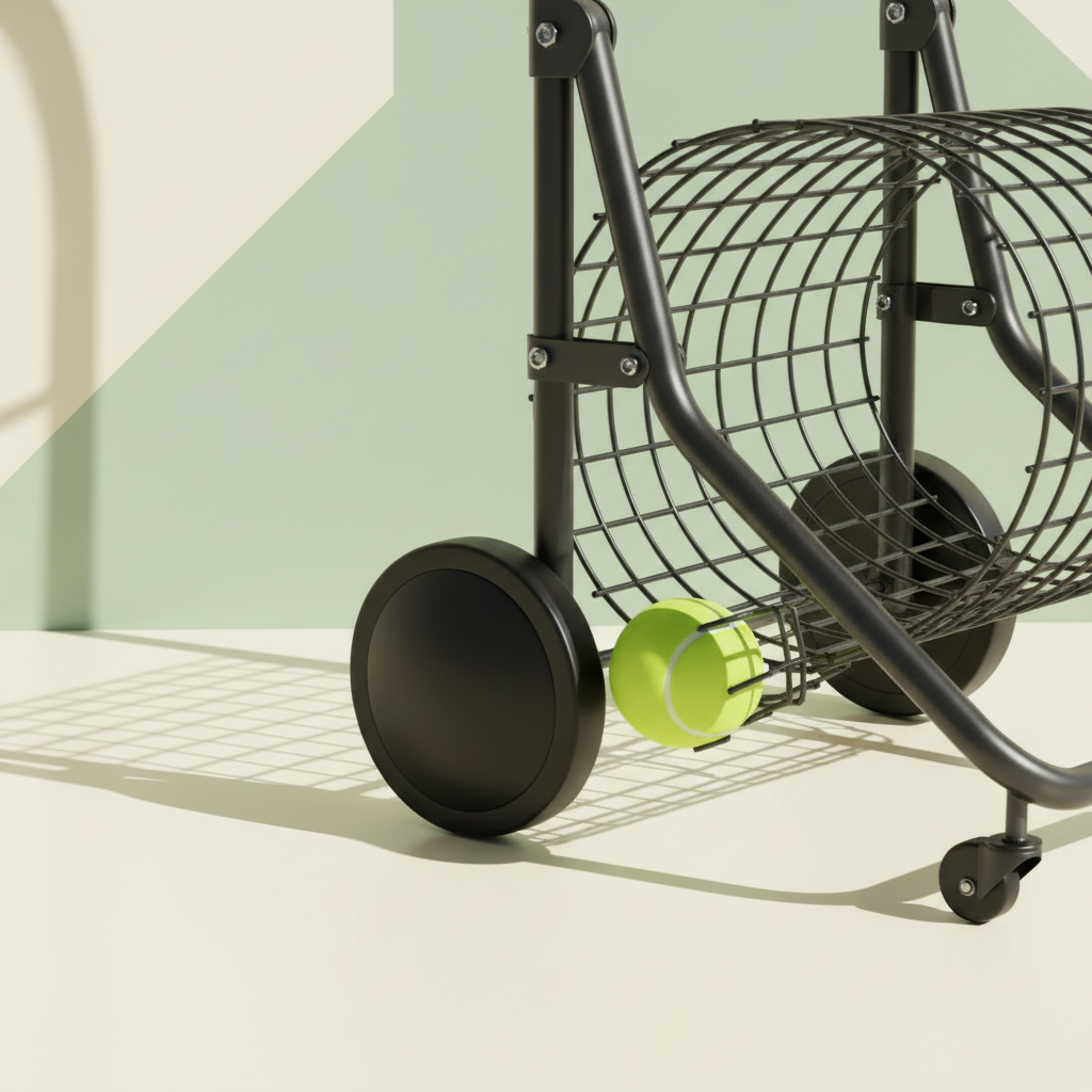 Close-up of the JAEKERN ball collector roller mechanism on a pickleball court